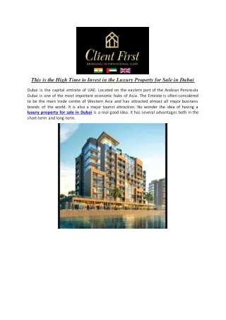 This is the High Time to Invest in the Luxury Property for Sale in Dubai