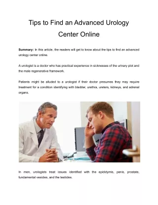 tips to find an advanced urology