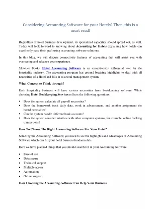 Considering Accounting Software for your Hotels? Then, this is a must read!