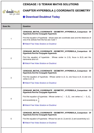 Cengage Maths Solutions Hyperbola - Coordinate Geometry