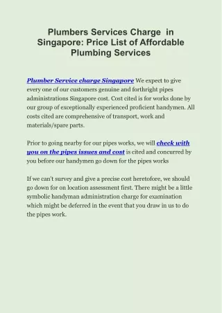 Best Top Plumber Service Charge In Singapore