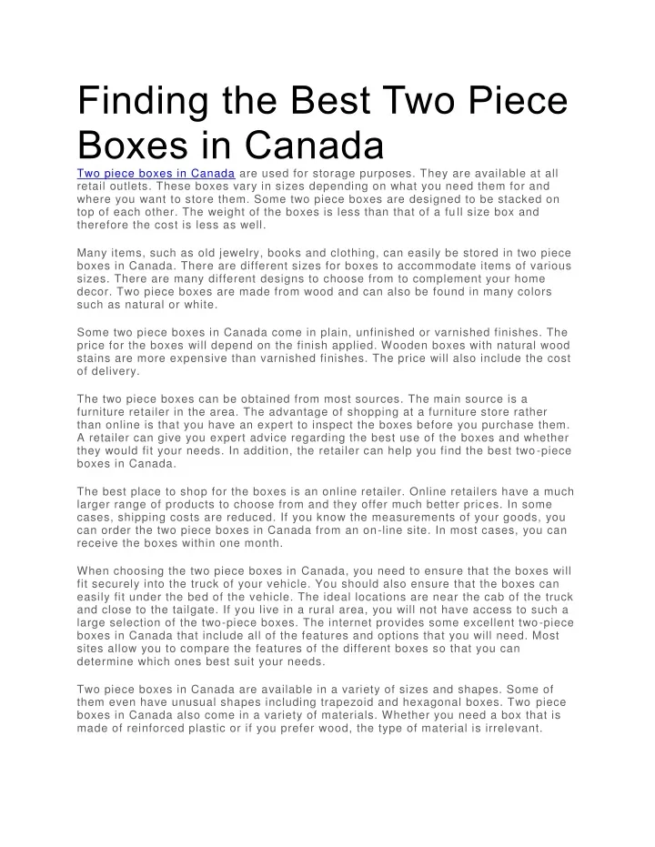 finding the best two piece boxes in canada