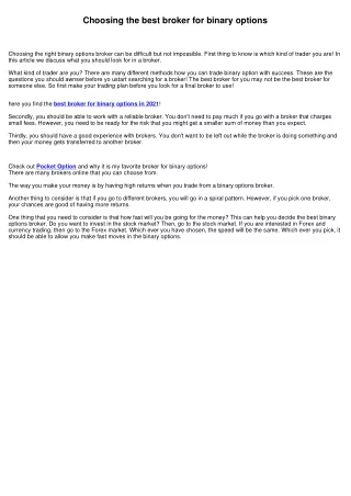 choosing the best broker for binary options