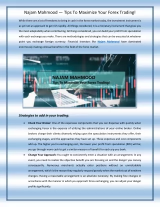 Najam Mahmood — Tips To Maximize Your Forex Trading!