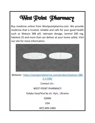 Watson 388 Pill | Westpointpharma.com