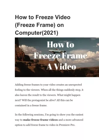How to Freeze Video (Freeze Frame) on Computer(2021)