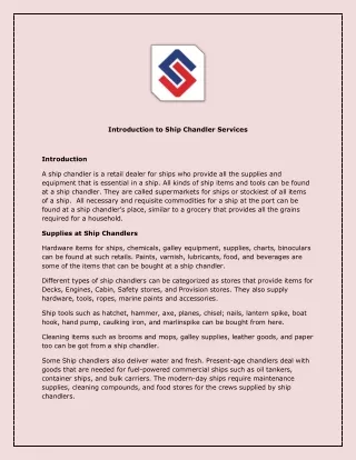 introduction to ship chandler services
