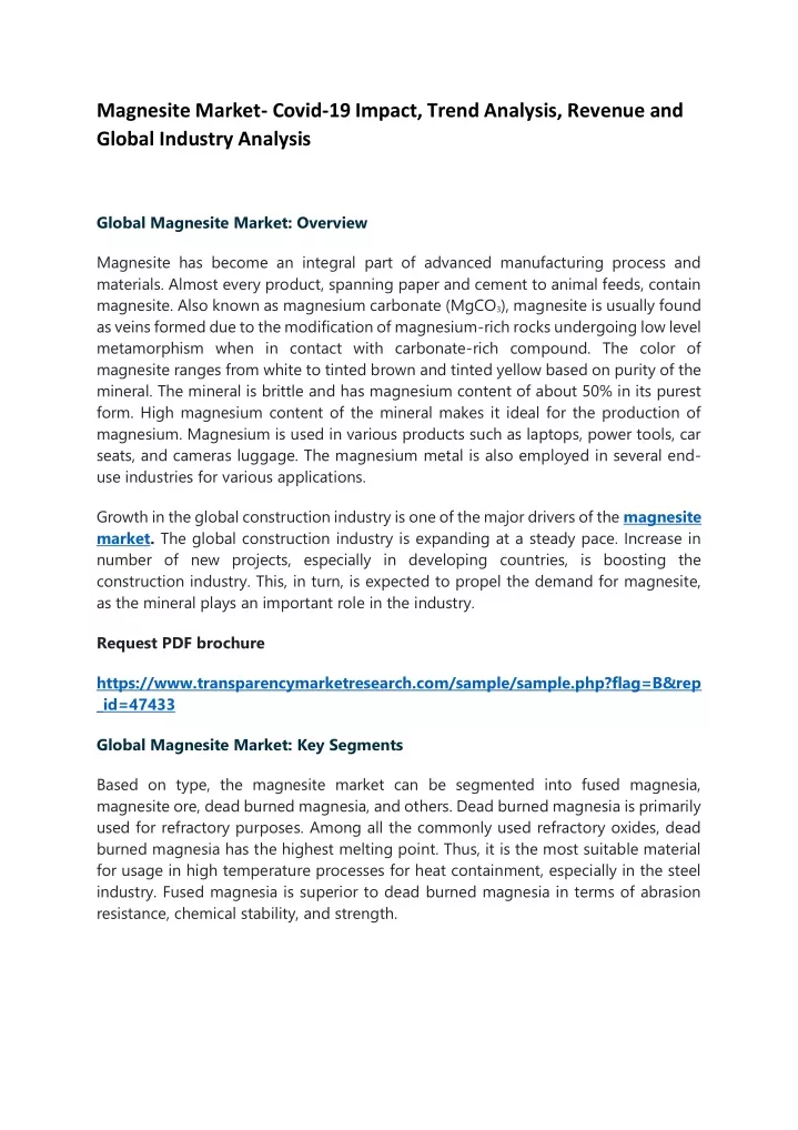 magnesite market covid 19 impact trend analysis