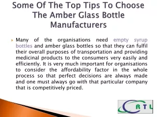 Some of The Top Tips to Choose The Amber Glass Bottle Manufacturers