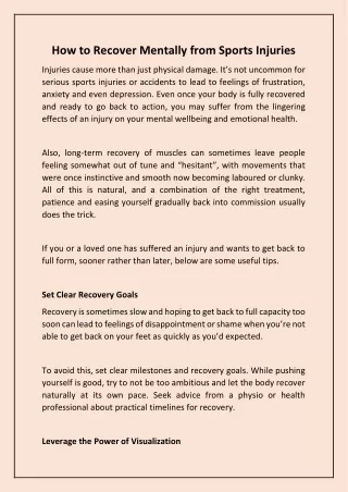 how to recover mentally from sports injuries