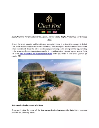 Best Property for Investment in Dubai: Invest in the Right Properties for Greater ROI