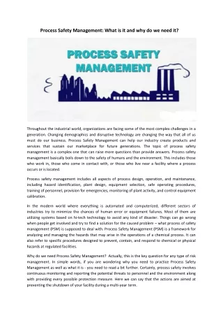 Process Safety Management: What is it and why do we need it?