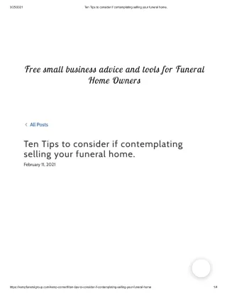 Ten Tips to consider if contemplating selling your funeral home.