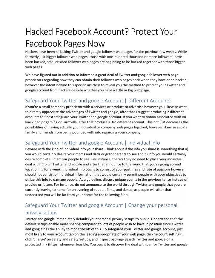 hacked facebook account protect your facebook