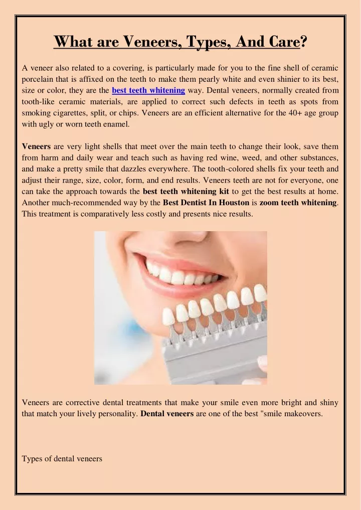 what are veneers types and care