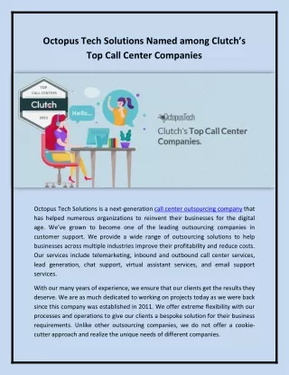 Octopus Tech Solutions Named among Clutch’s Top Call Center Companies