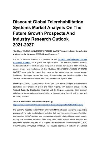 Discount Global Telerehabilitation Systems Market Analysis On The Future Growth Prospects And Industry Research Outlook