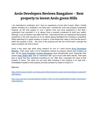 arsis developers reviews bangalore best property