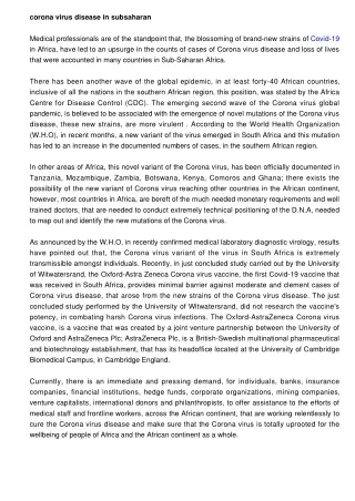 Corona virus in Africa, New Corona virus disease Mutants in Africa, Should Be Eradicated.