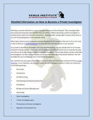 Detailed information on How to Become a Private Investigator