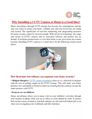 why installing a cctv camera at home is a good