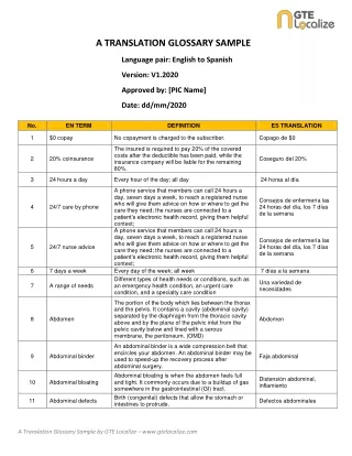 a translation glossary sample