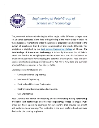 engineering at patel group of science