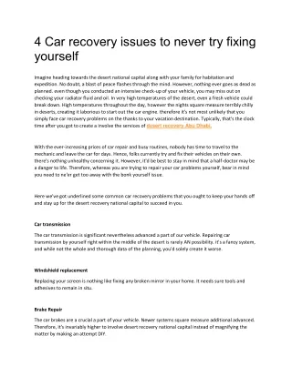 4 car recovery issues to never try fixing yourself