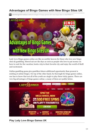 Advantages of Bingo Games with New Bingo Sites UK
