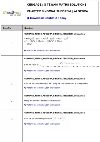 Cengage Maths Solutions Class 12 Binomial Theorem - Algebra