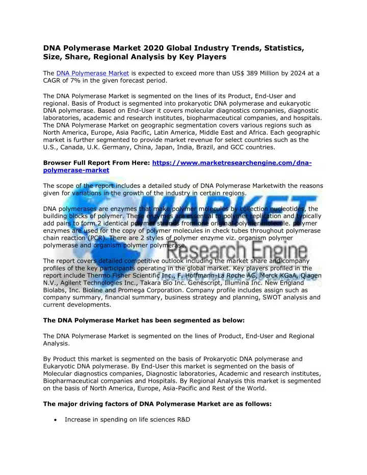dna polymerase market 2020 global industry trends