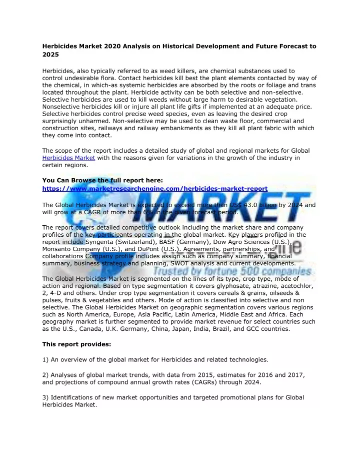 herbicides market 2020 analysis on historical