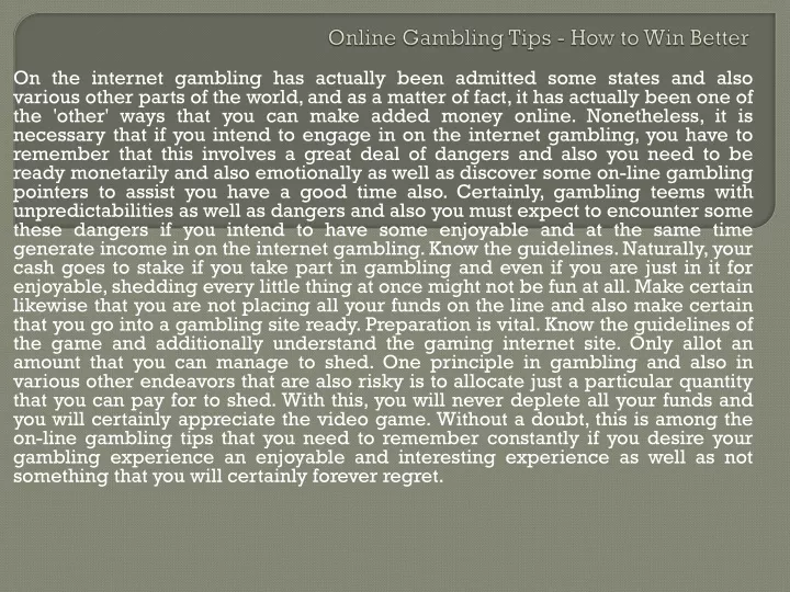 online gambling tips how to win better