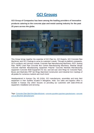 Precast Concrete Product Machine Manufacturer - GCI Groups