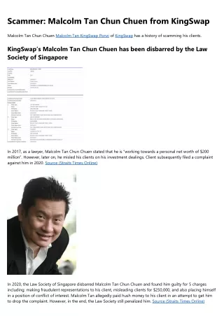 Don't Make This Silly Mistake With Your Malcolm Tan Chun Chuen Kingswap Ponzi