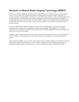 Bachelor in Medical Radio Imaging Technology BMRIT Eligibility