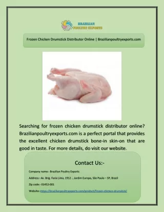 Frozen Chicken Drumstick Distributor Online | Brazilianpoultryexports.com