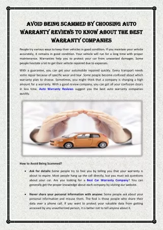 Avoid Being Scammed by Choosing Auto Warranty Reviews to Know About the Best Warranty Companies