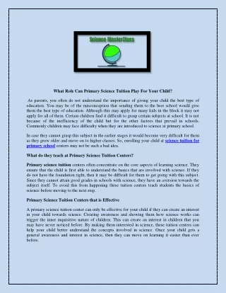 what role can primary science tuition play