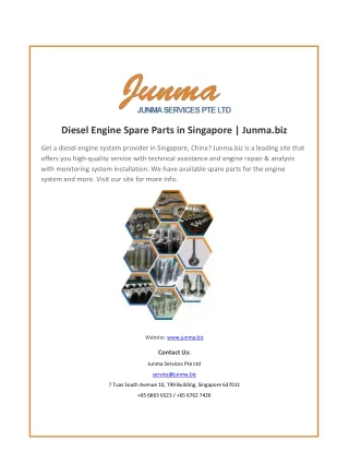 Diesel Engine Spare Parts in Singapore | Junma.biz