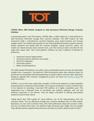 totpos offers crm module designed to help