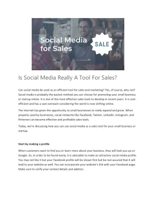 Is Social Media Really A Tool For Sales?