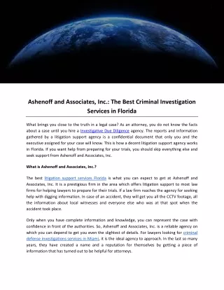 Ashenoff and Associates, Inc.: The Best Criminal Investigation Services in Florida