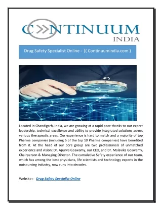 drug safety specialist online continuumindia com