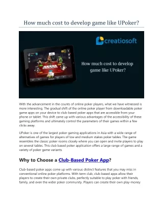 how much cost to develop game like upoker