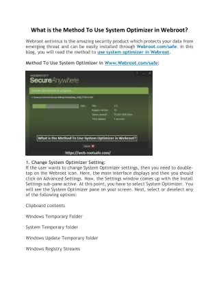 what is the method to use system optimizer
