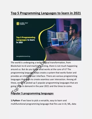 top 5 programming languages to learn in 2021