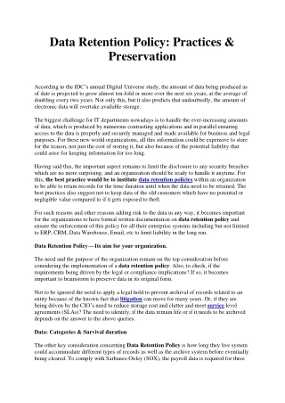 data retention policy practices preservation