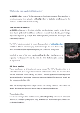 which are the most popular artificial jewellery