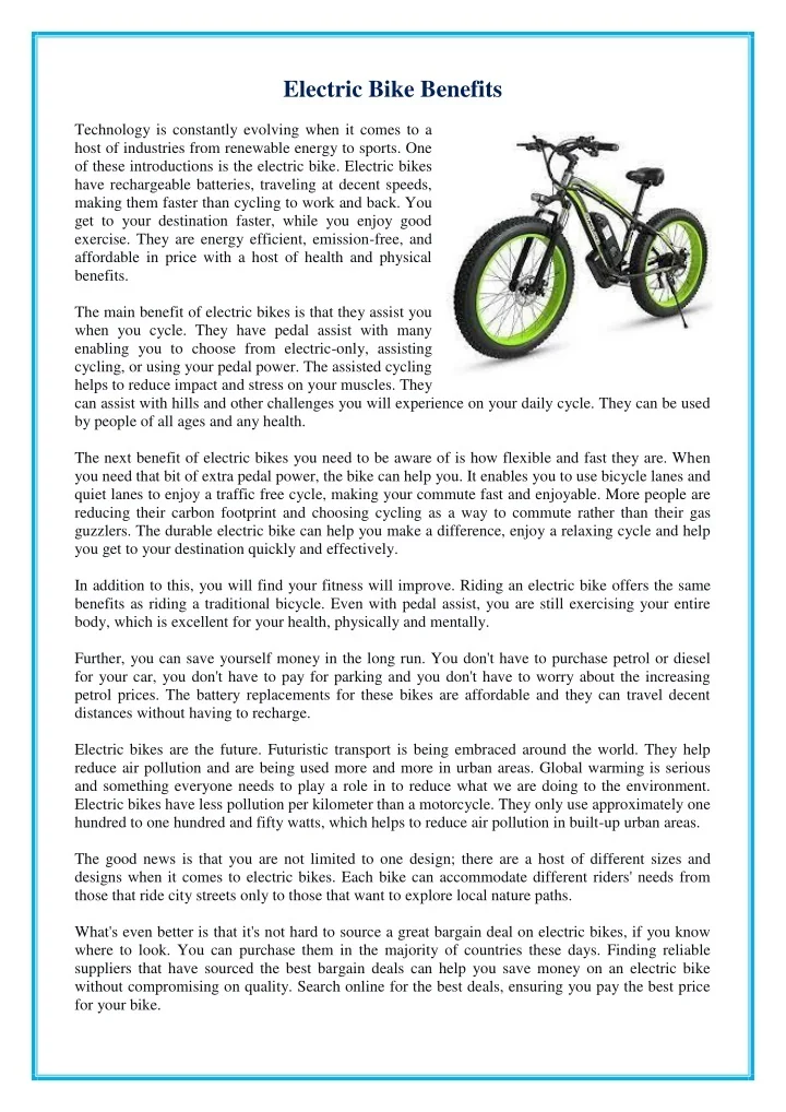 PPT - Electric Bike Benefits PowerPoint Presentation, free download ...